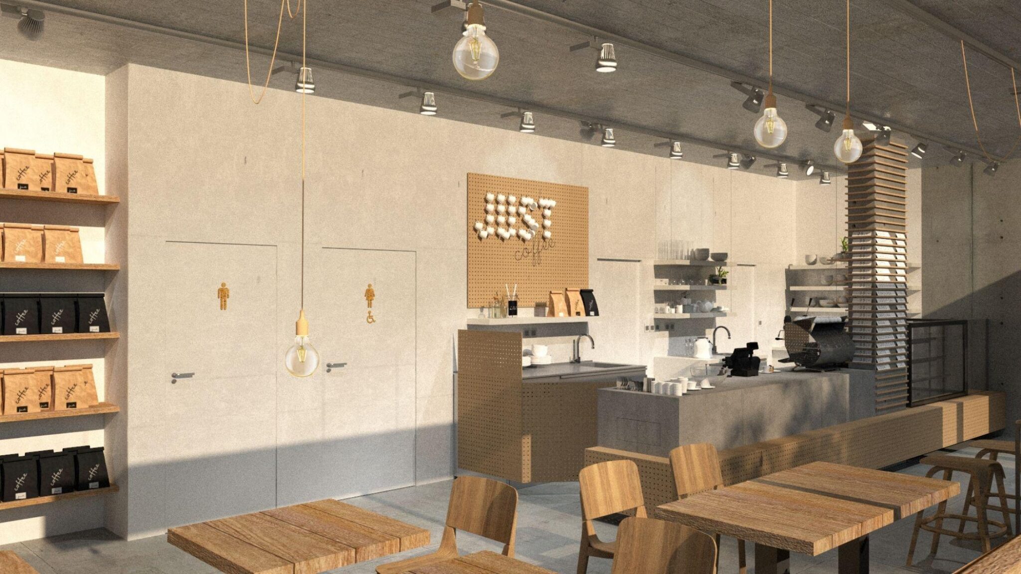 FESCH JUST Coffee Praha - Uhříněves celkový pohled FESCHU_3D-AGROLA_pult s pokladnou