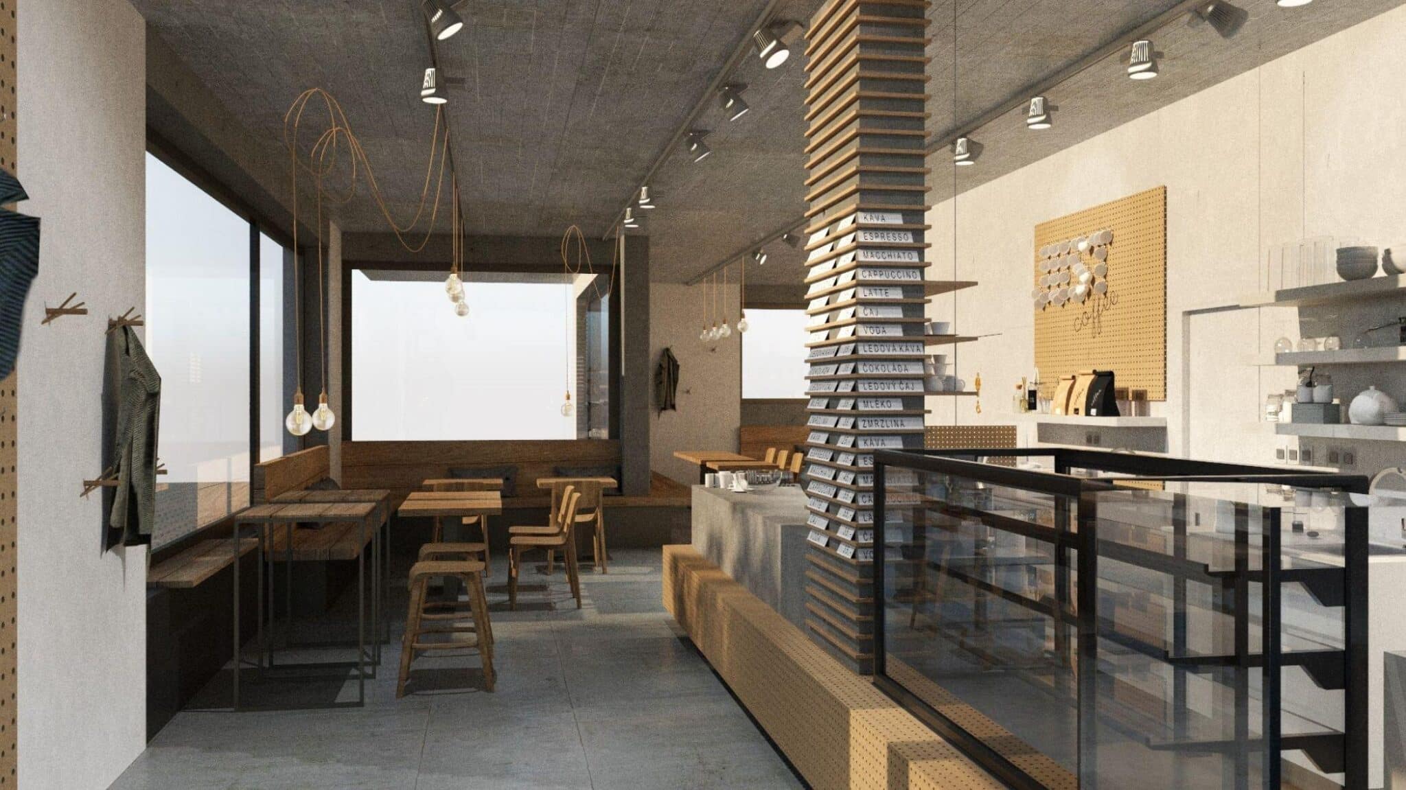 FESCH JUST Coffee Praha - Uhříněves menu a posezení FESCHU_3D-AGROLA_pult s pokladnou