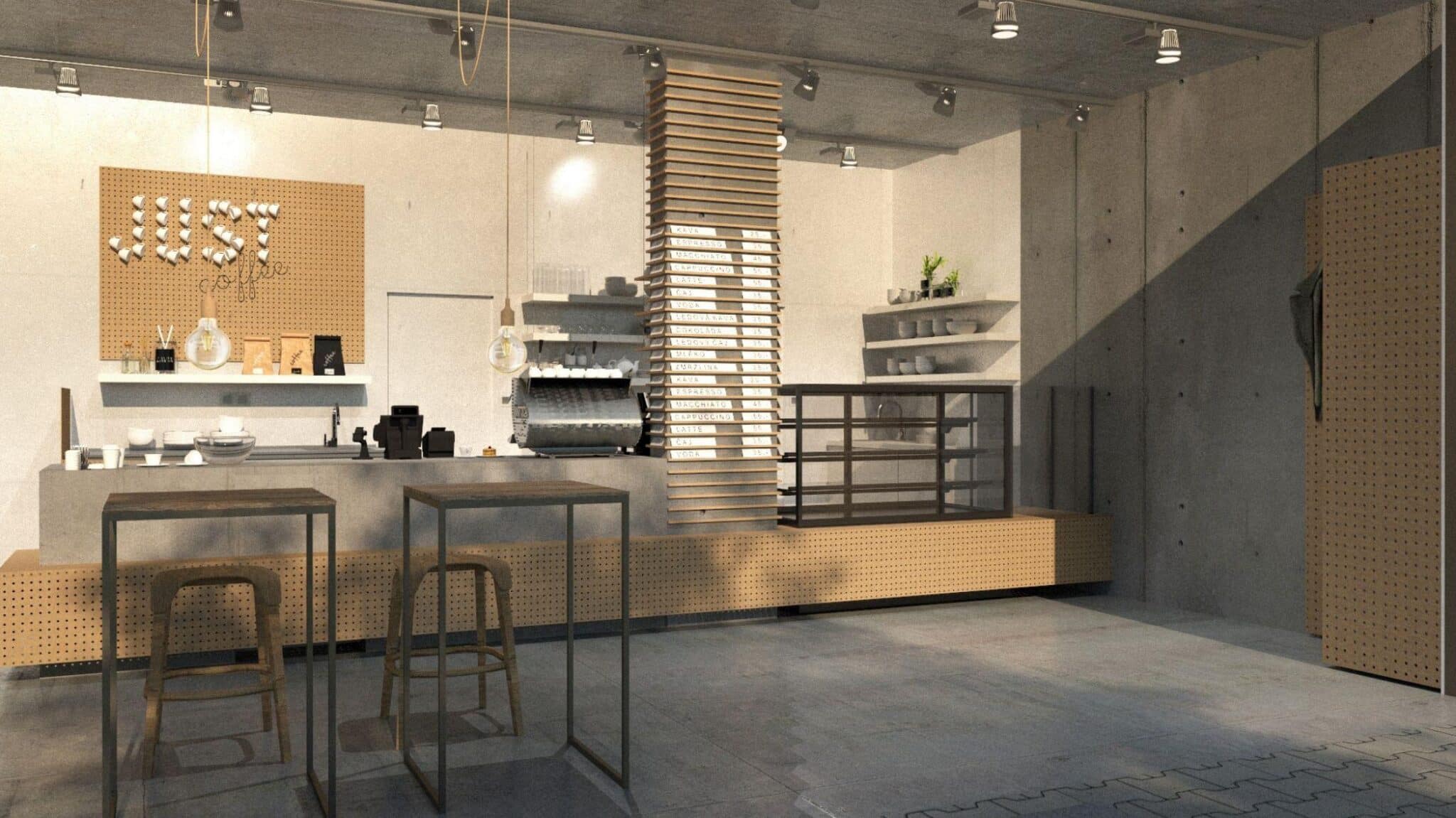 FESCH JUST Coffee Praha - Uhříněves pult s vitrínou FESCHU_3D-AGROLA_pult s pokladnou